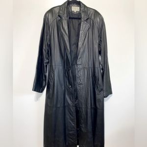 VTG Charles Klein Men’s Trench Leather Jacket Size L Black w/Belt